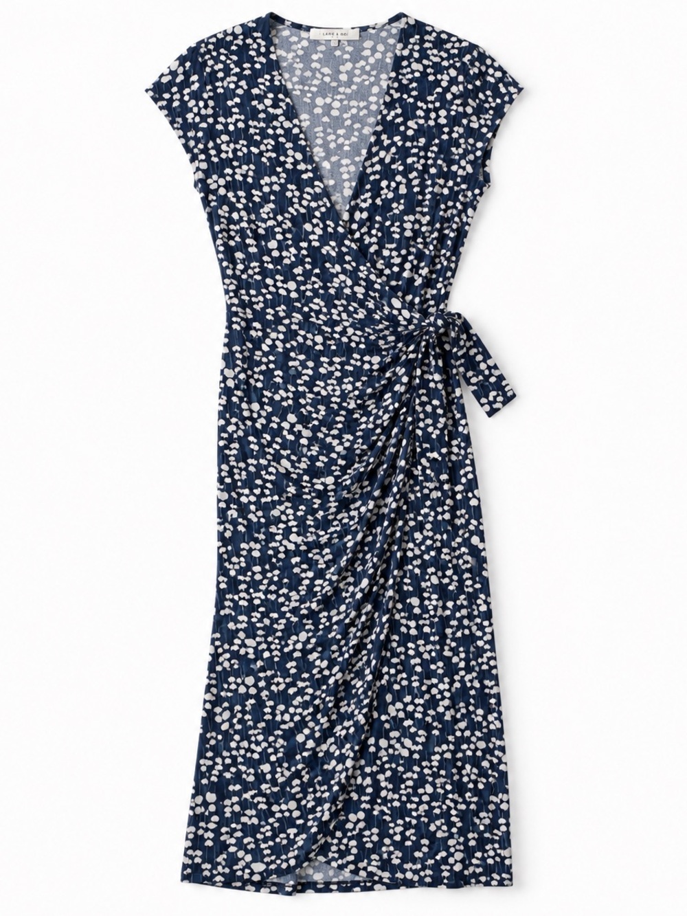 Lark & Ro Navy Floral Wrap Dress with Side Tie Size Small